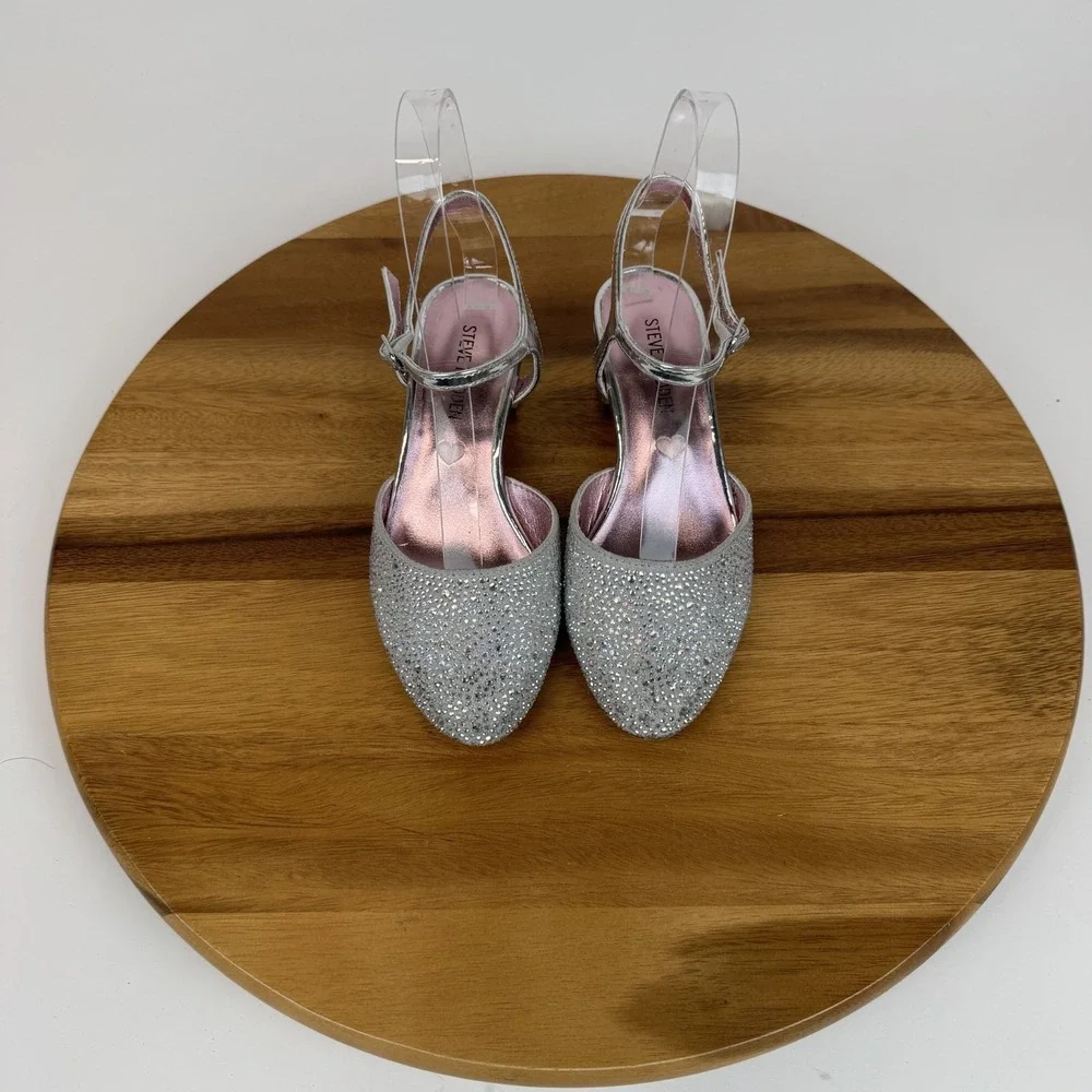 Big Kids Girls Steve Madden Lauv‎ Silver Rhinestones Heeled Pumps Size 2 Y GUC